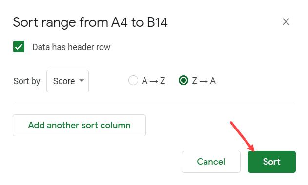 Cách sắp xếp dữ liệu theo hàng ngang trong Google Sheets